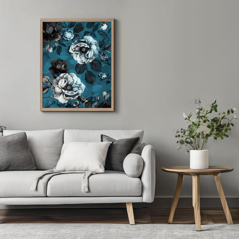 Posterizer 1 pcs-white lush flowers and blue background-Floral & Botanical Art-Abstract & Modern Art-Decor for Home & Office- UNFRAMED Wall Art...
